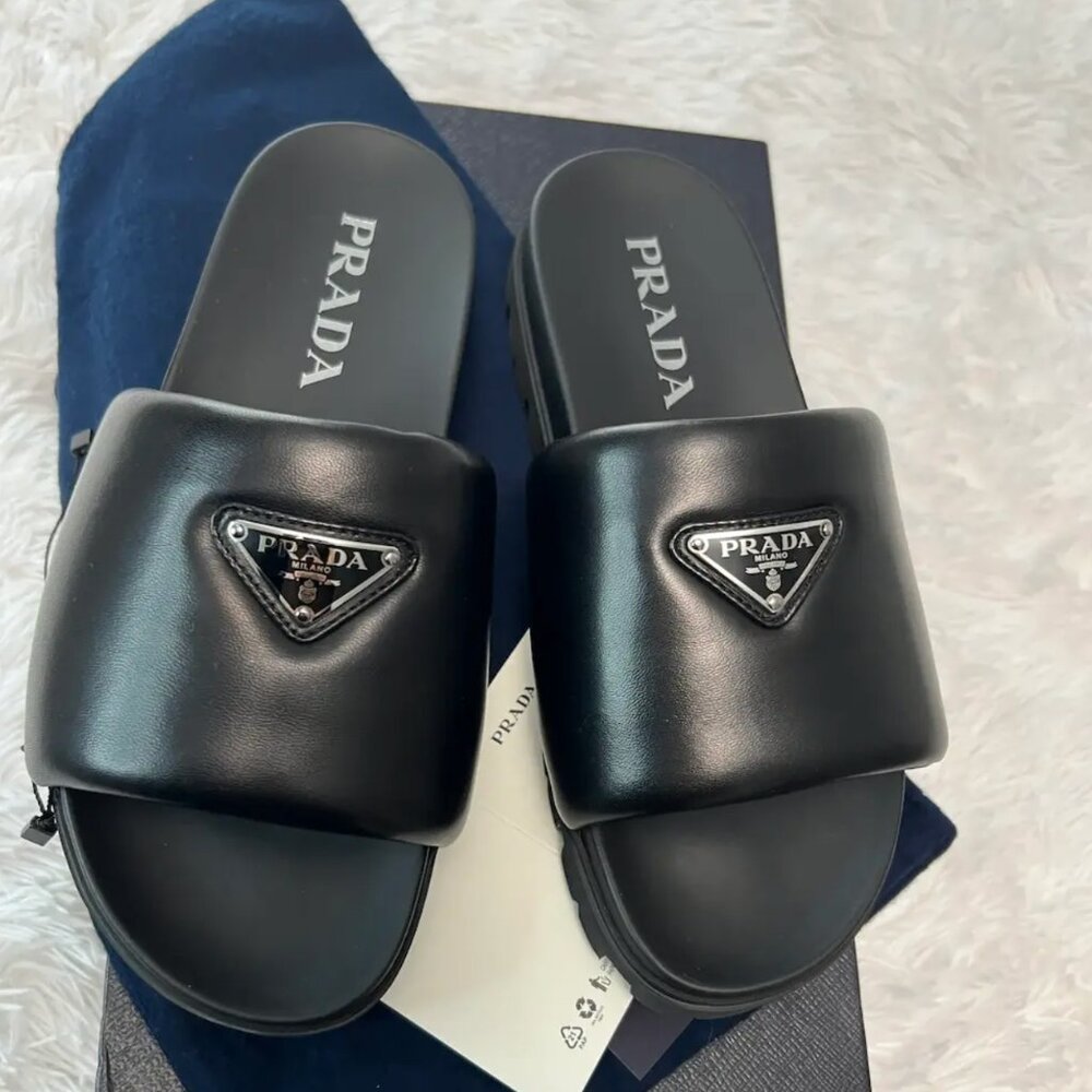 Prada Padded nappa leather slides black UK 6/ women 8 - Picture 1 of 11